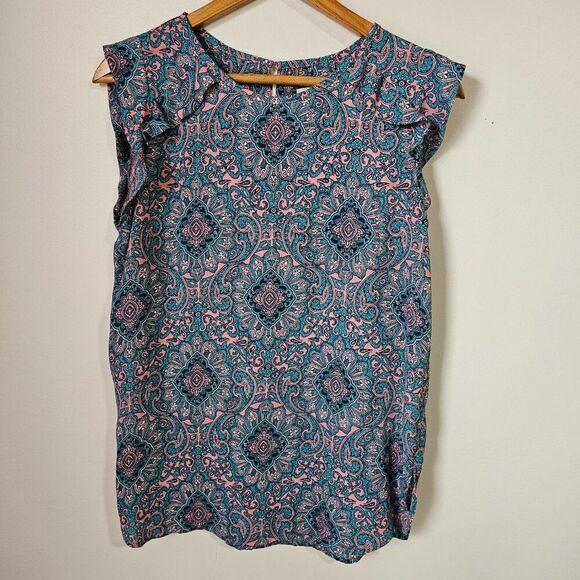 EUC LOFT PAISLEY MANDALA PRINT RUFFLED TOP SIZE SMALL - Picture 1 of 12